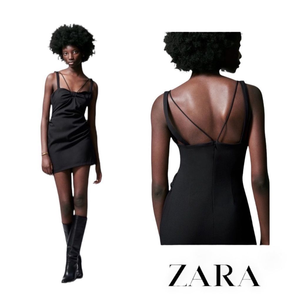 ZARA Women | Black | MINI DRESS WITH KNOT - Picture 1 of 10